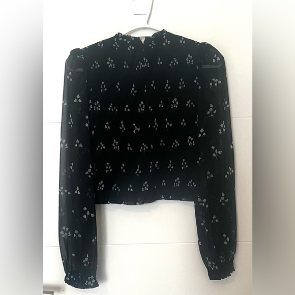 NWOT Aritzia Wilfred Tempest Blouse in Black/Aqua - Picture 4 of 5